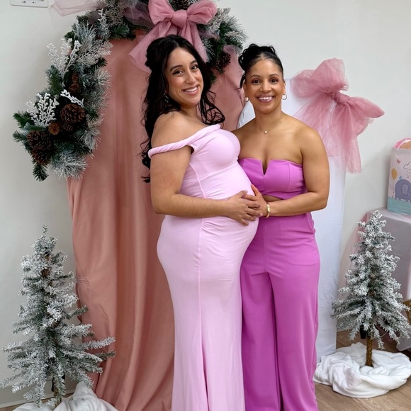 Club LLondon LITA- Pink Twisted Asymmetric Maternity Maxi Dress - Picture 5 of 5